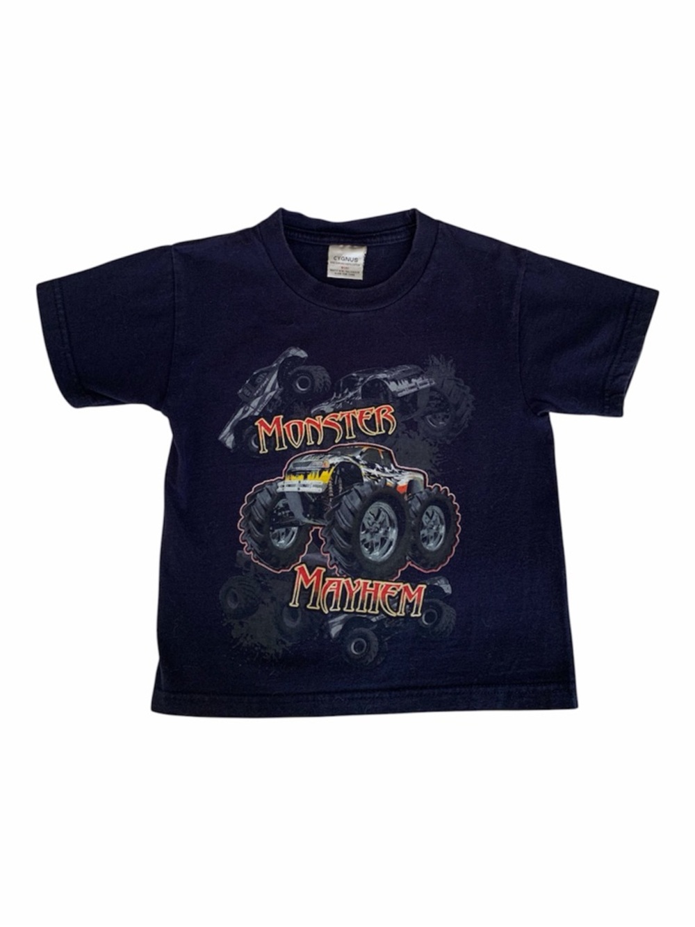Vintage Monster Mayhem Truck T Shirt Boys Size S (4) Navy Blue Short Sleeves